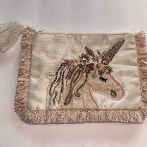 Embroidered Unicorn Fringe Pouch